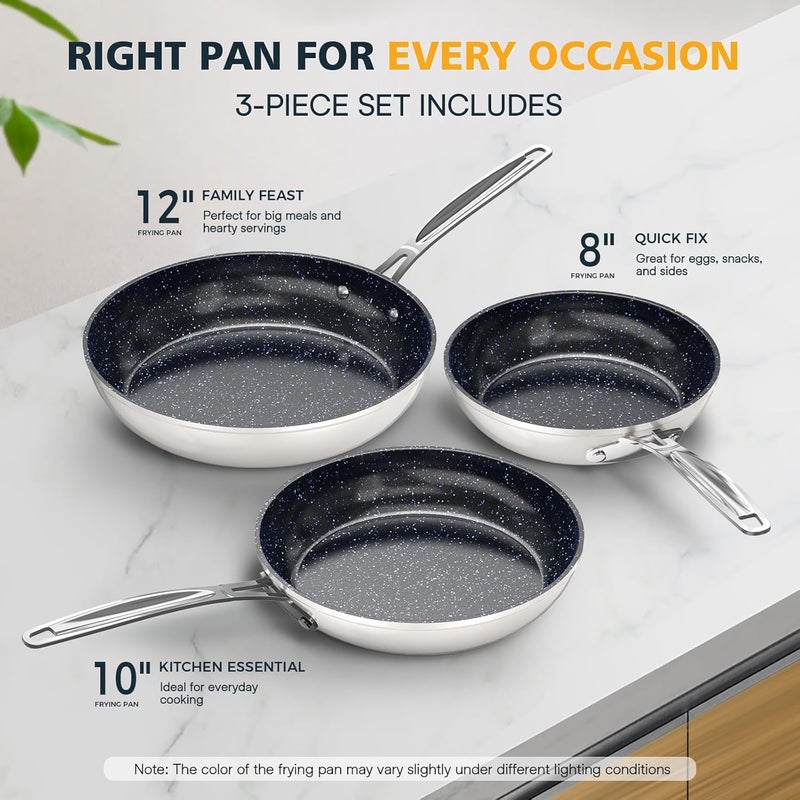 Nuwave 3-Piece 8”, 10”, 12” Forged Lightweight Frying Pan Set, G10 Healthy Duralon Blue Ceramic Ultra Non-Stick, Ergonomic Stay-Cool Handles, Induction-Ready & Works on All Cooktops - Image 3